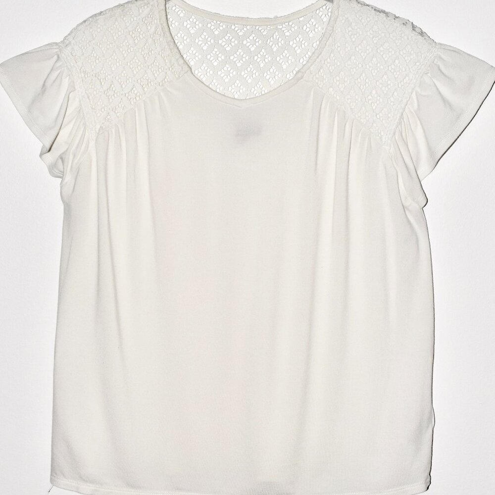 Art Class Crochet Short Ruffled Sleeves T-Shirt - Large (10/12)